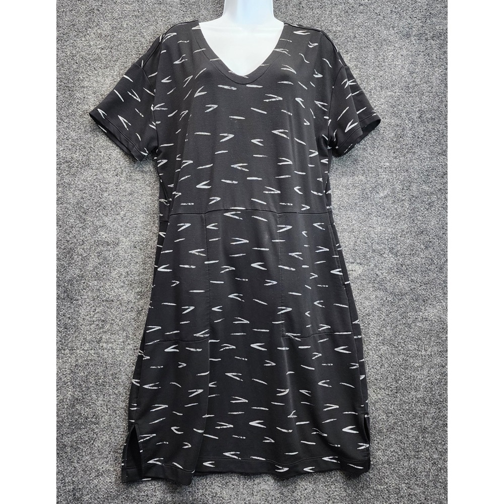 Title Nine Womens Sashiko Black Print V-Neck Pocket T-Shirt Dress Athleisure L